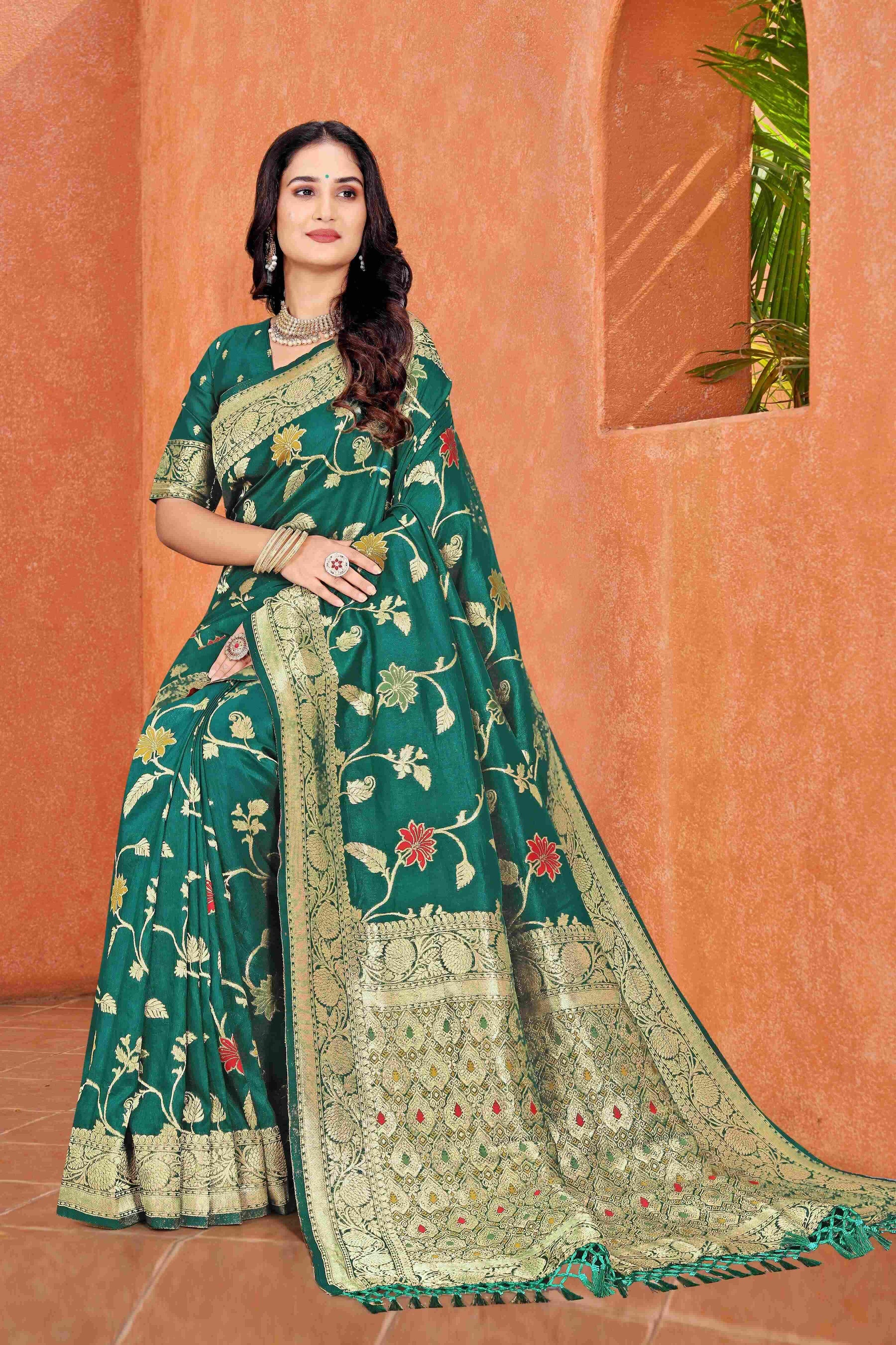 Dola Silk Saree with Intricate Zari Work – Elegant Wedding Wear