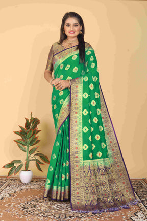 Sea Green Dola Silk Jacquard Saree with Zari & Thread Work and Rich Pallu