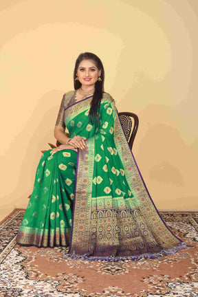 Sea Green Dola Silk Jacquard Saree with Zari & Thread Work and Rich Pallu