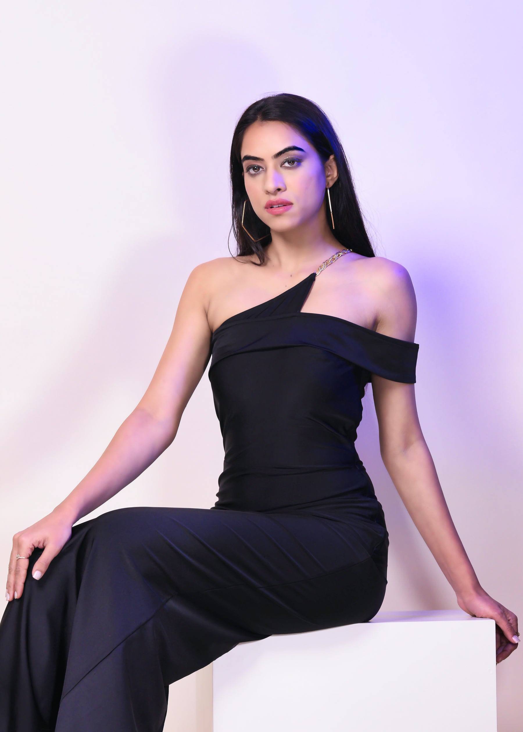 DACRON ONE SHOULDER SLIM FIT SLIT ON LONG DRESS - Maharanga