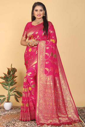 Beautiful Rani Dola Silk Saree with Luxe Zari and Thread Work