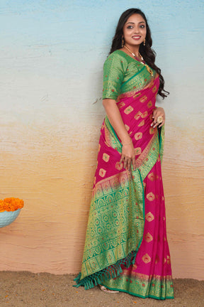 Rani Color Jacquard Silk Saree with Zari Work – Elegant & Timeless Design