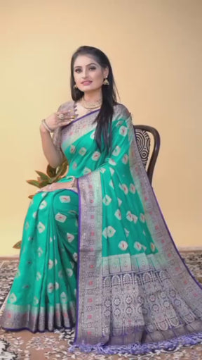 Sea Green Dola Silk Jacquard Saree with Zari & Thread Work and Rich Pallu