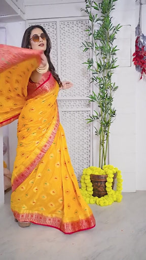 Shop Elegant Dola Silk Saree with Intricate Zari work – Perfect for Weddings & Special Celebrations