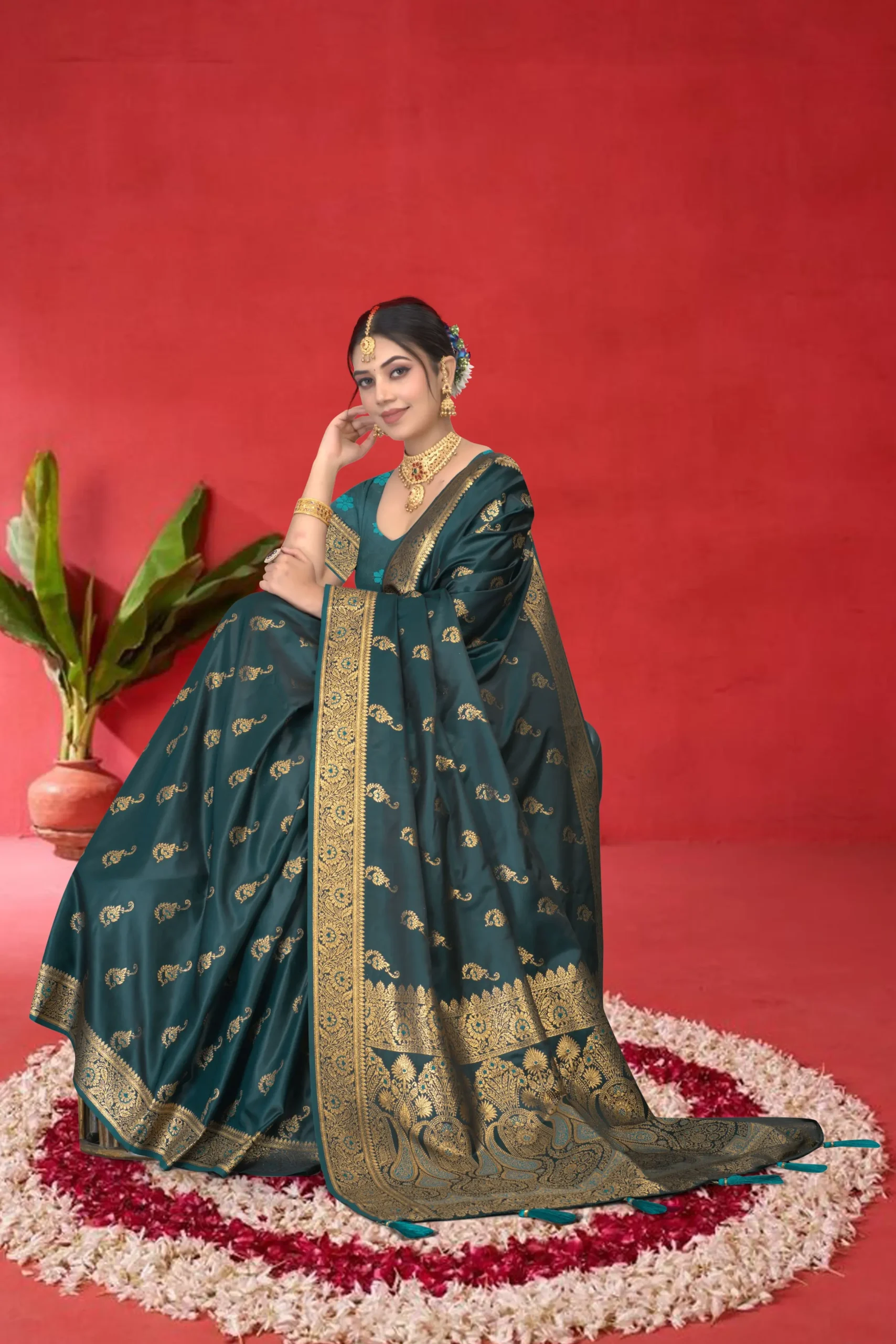 dark blue banarasi saree gold zari woven work