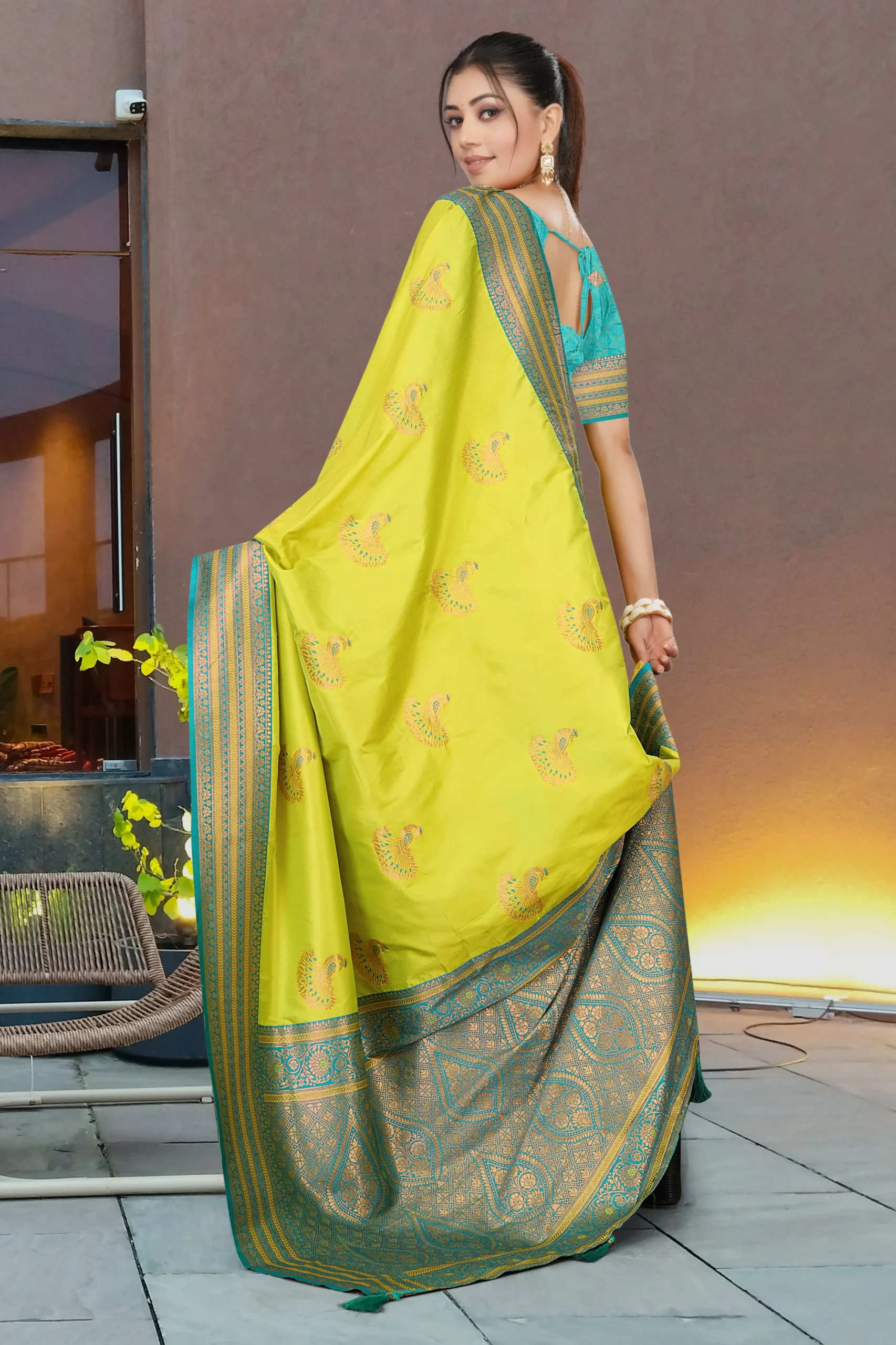 Banarasi Silk Saree with Blue Border Detail