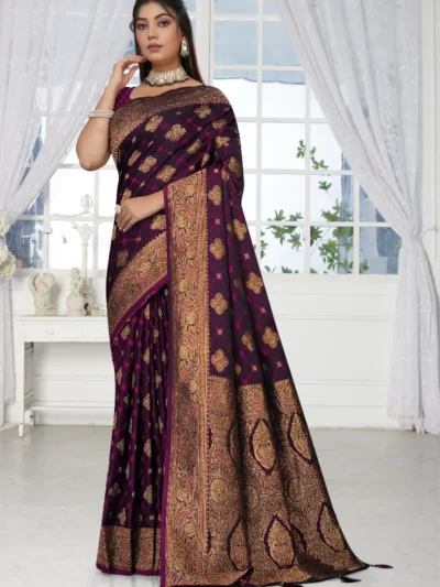 Purple Banarasi Satin Saree