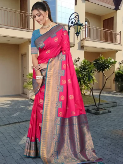 Ruby Pink Kanjivaram Silk Saree