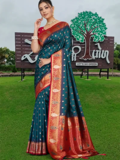 Teal Blue Kanjeevaram Silk Saree