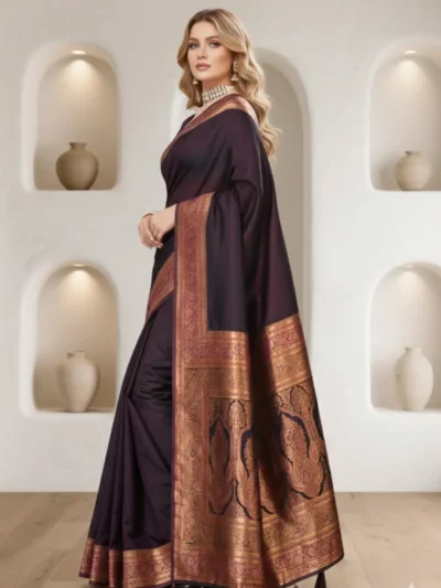 wine purple banarasi saree