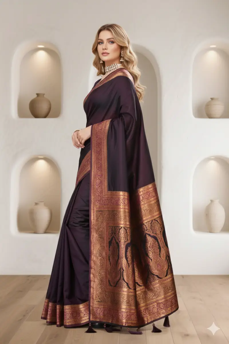 wine purple banarasi saree
