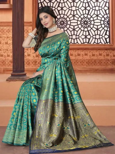 Pink Banarasi Silk Blend Saree with Gold Zari | Designer Pallu Festive Wedding Saree - Aqua