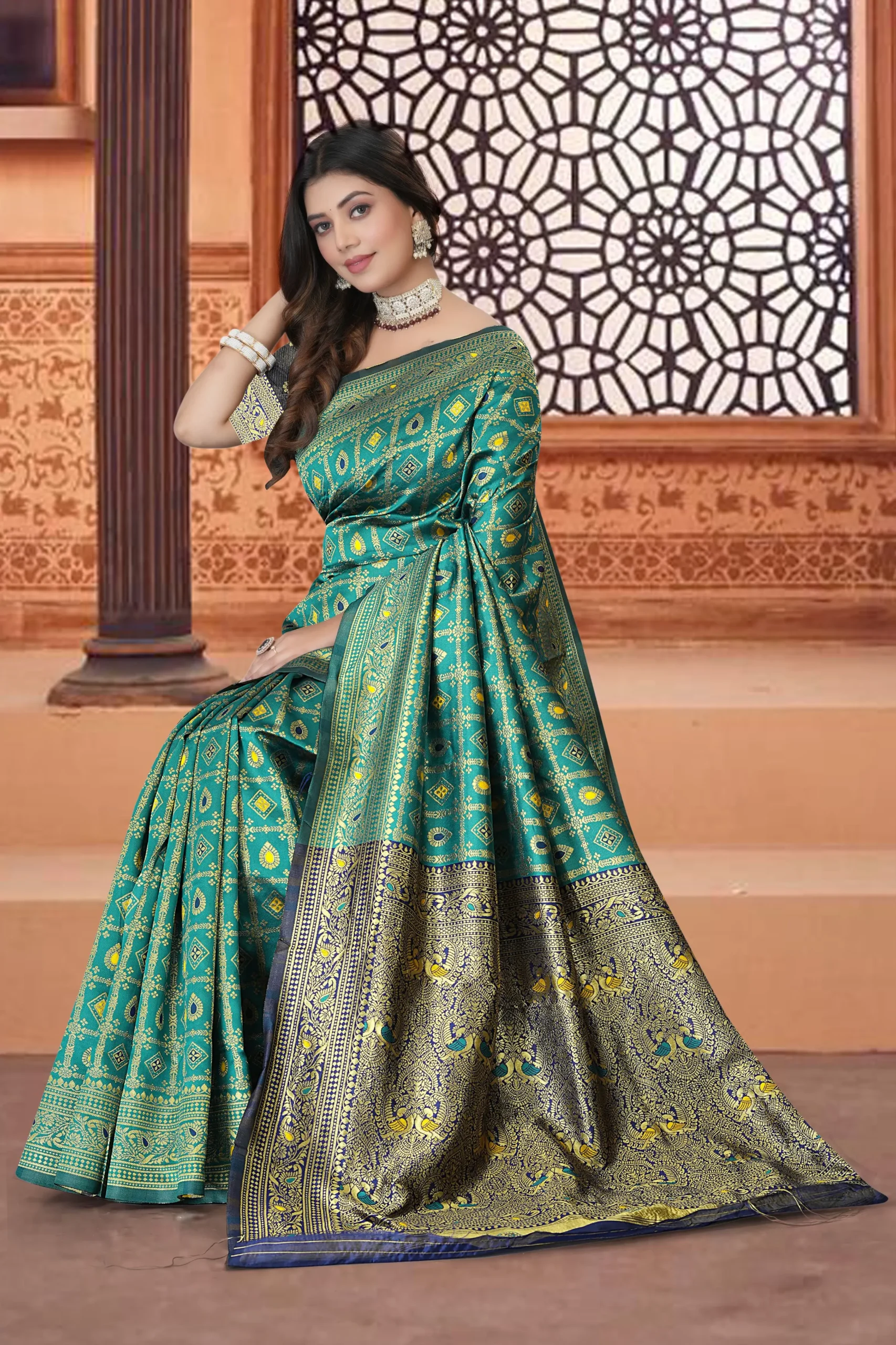 Pink Banarasi Silk Blend Saree with Gold Zari | Designer Pallu Festive Wedding Saree - Image 8