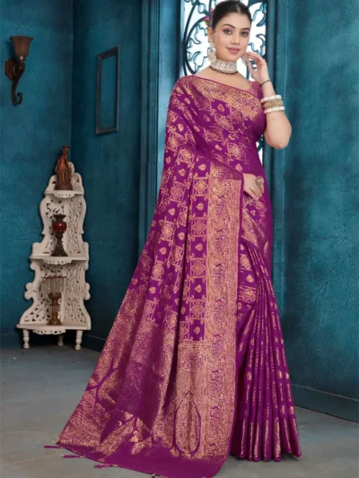 Purple Dola Silk Saree with Zari Woven Work and Heavy Border