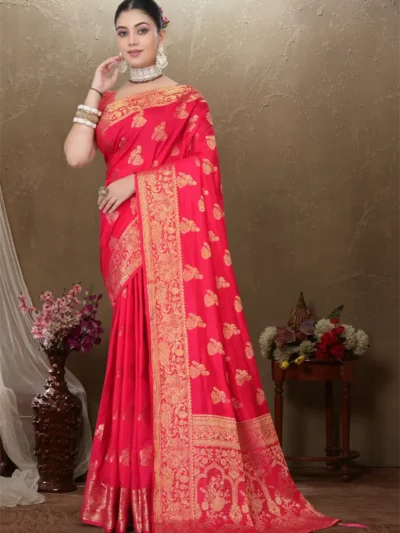 Red Dola Silk Saree with Zari Woven Work and Rich Traditional Border