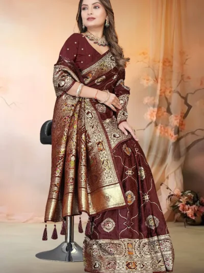 Maroon Zari Brocade Saree with Rich Pallu by Maharanga